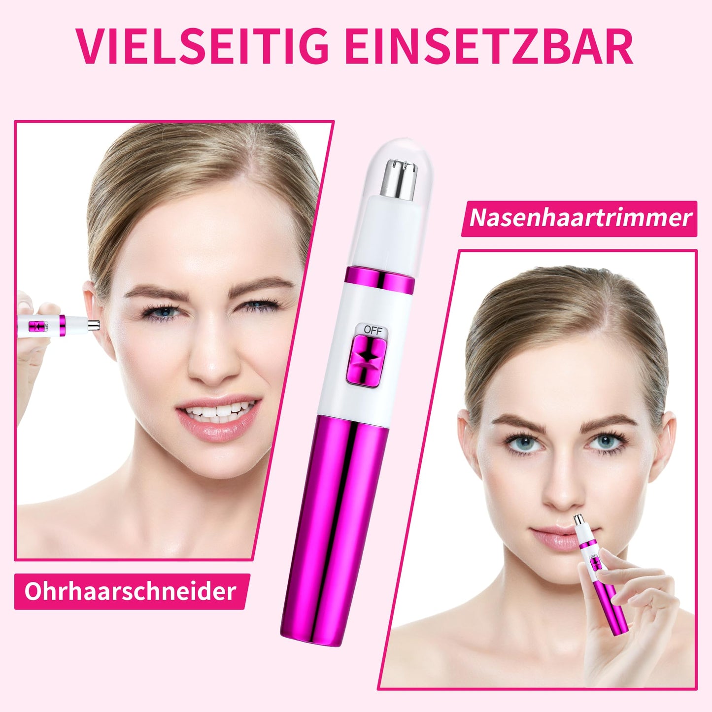 Nasenhaartrimmer Damen Schmerzlos Ohr & Gesichtstrimmer Augenbrauentrimmer Wasserdicht Rosa Lila