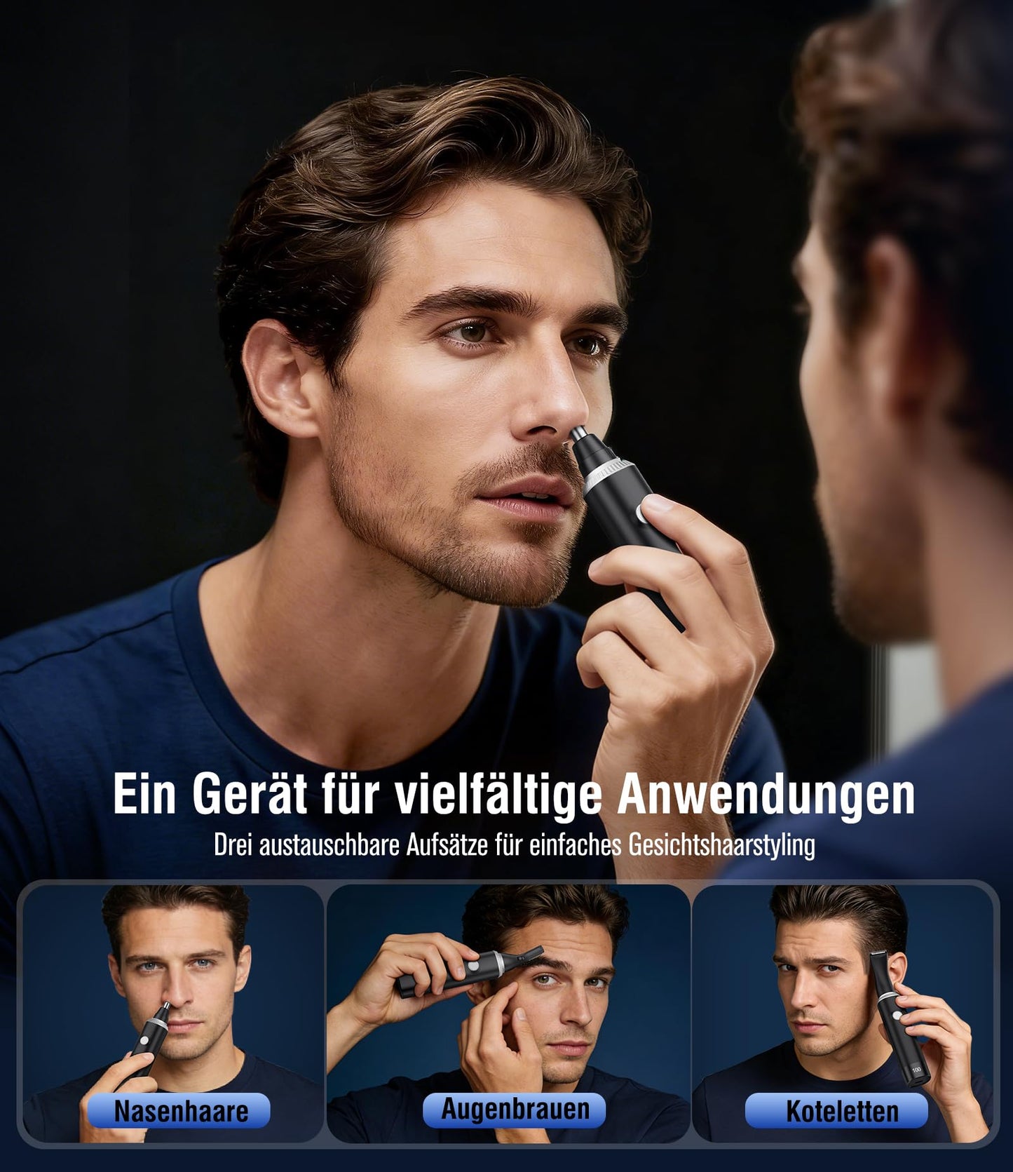 3in1 Nasenhaartrimmer Herren USB Wiederaufladbar Ohrhaartrimmer Augenbrauentrimmer Schmerzlos