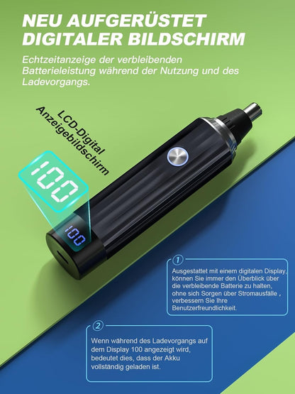 2in1 Nasenhaartrimmer Ohrhaartrimmer USB Wiederaufladbar LED Anzeige IPX7 Wasserdicht Schmerzfrei