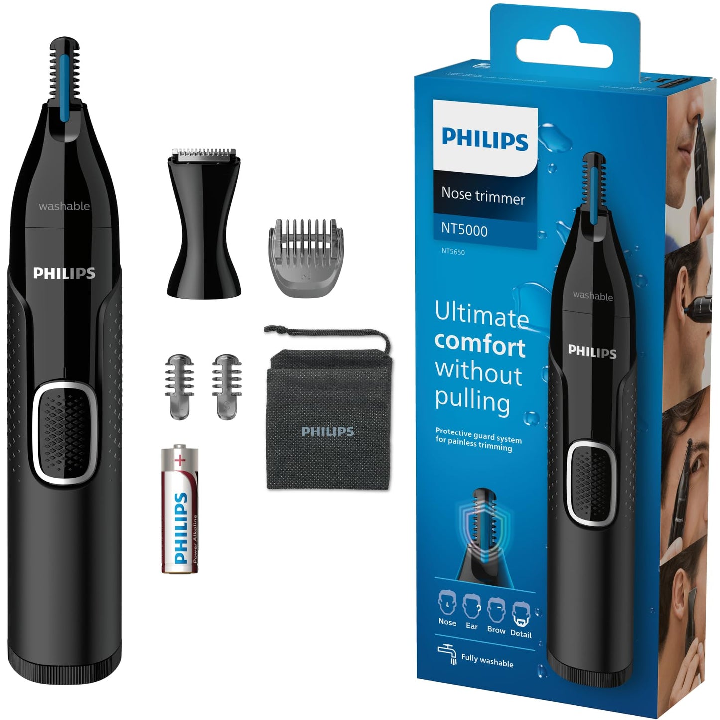 Philips Nasentrimmer 5000 Serie NT5650/16 Nasen Ohren Augenbrauen Trimmer PrecisionTrim Wasserdicht