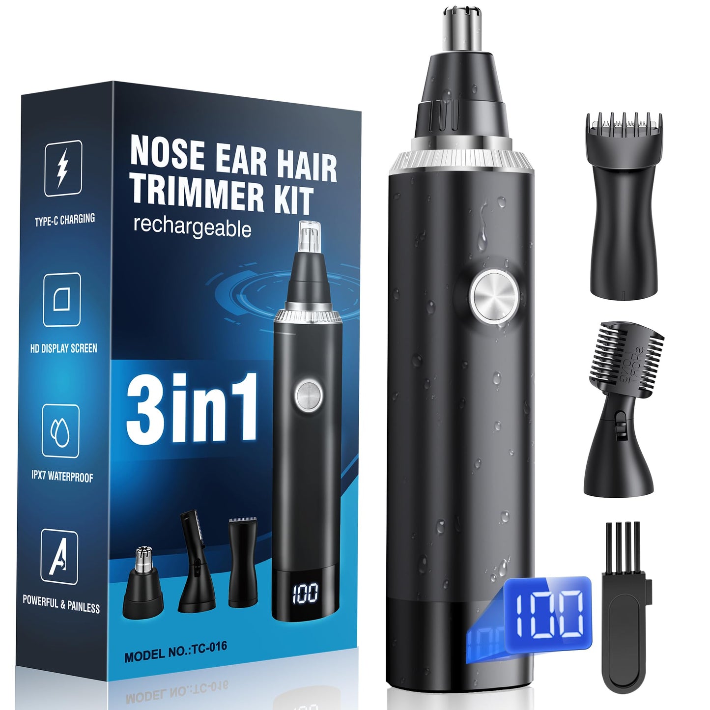 3in1 Nasenhaartrimmer Herren USB Wiederaufladbar Ohrhaartrimmer Augenbrauentrimmer Schmerzlos
