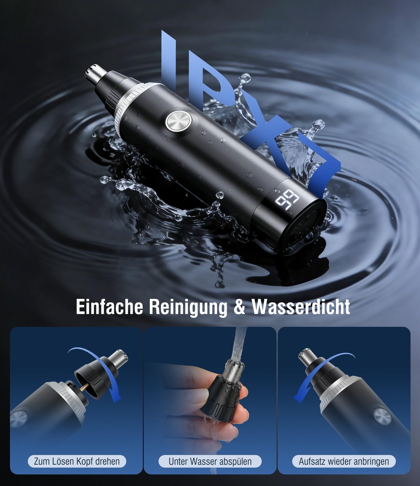 3in1 Nasenhaartrimmer Herren USB Wiederaufladbar Ohrhaartrimmer Augenbrauentrimmer Schmerzlos