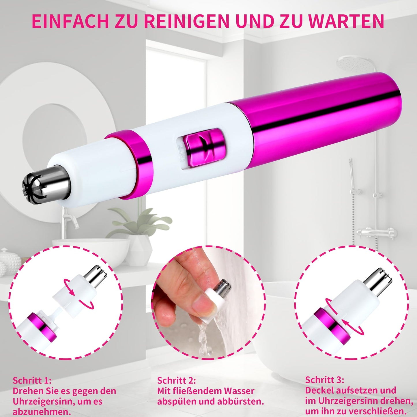 Nasenhaartrimmer Damen Schmerzlos Ohr & Gesichtstrimmer Augenbrauentrimmer Wasserdicht Rosa Lila