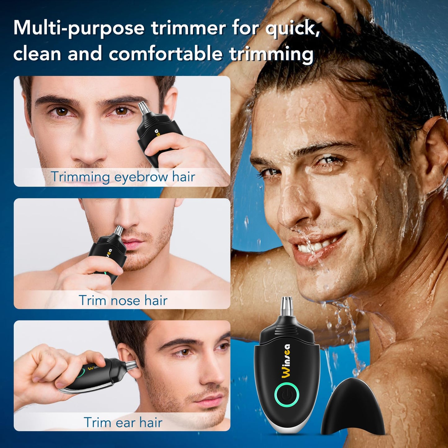 Winsea Ohren- und Nasenhaarschneider für Damen und Herren, Reisehaarschneider, hochpräziser Nasenrasierer, USB-wiederaufladbar, wasserdicht, sicherer und leiser Betrieb, Design