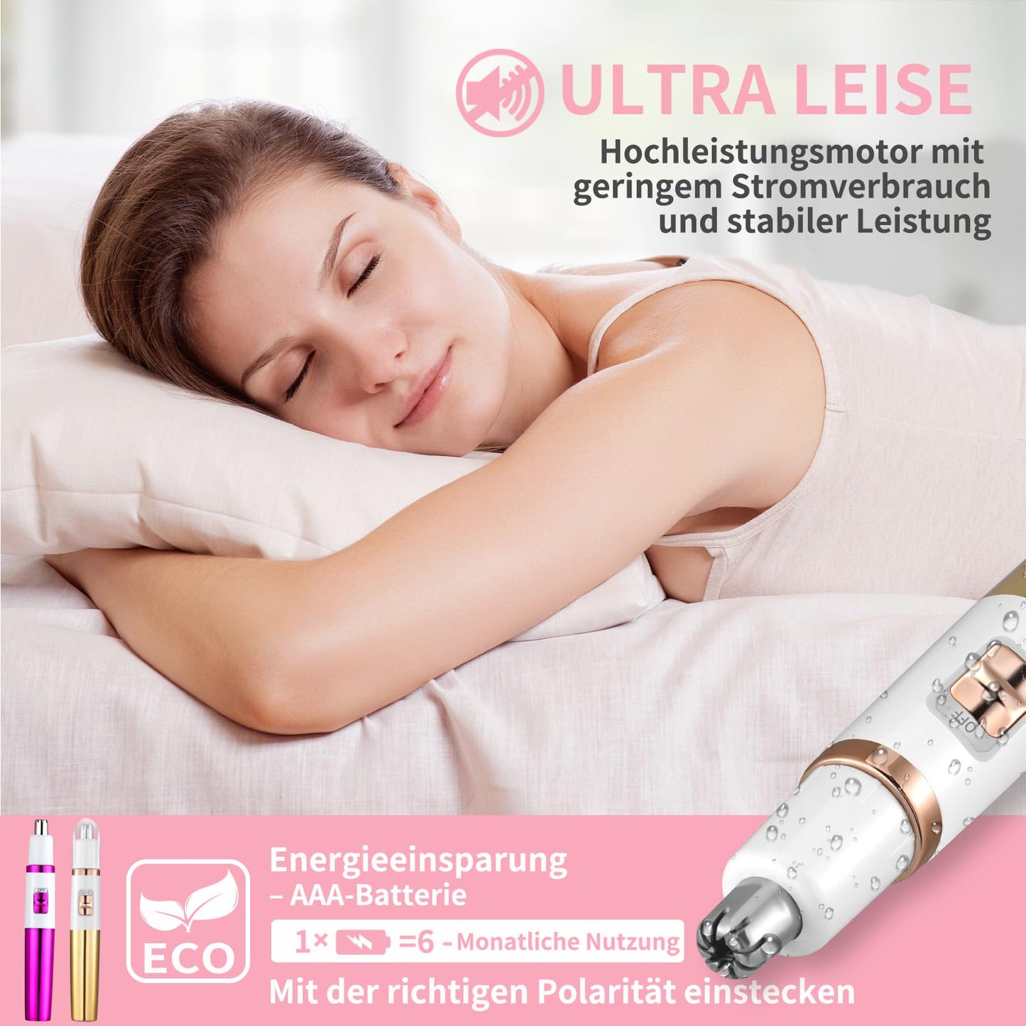 Nasenhaartrimmer Damen Schmerzlos Ohr & Gesichtstrimmer Augenbrauentrimmer Wasserdicht Rosa Lila