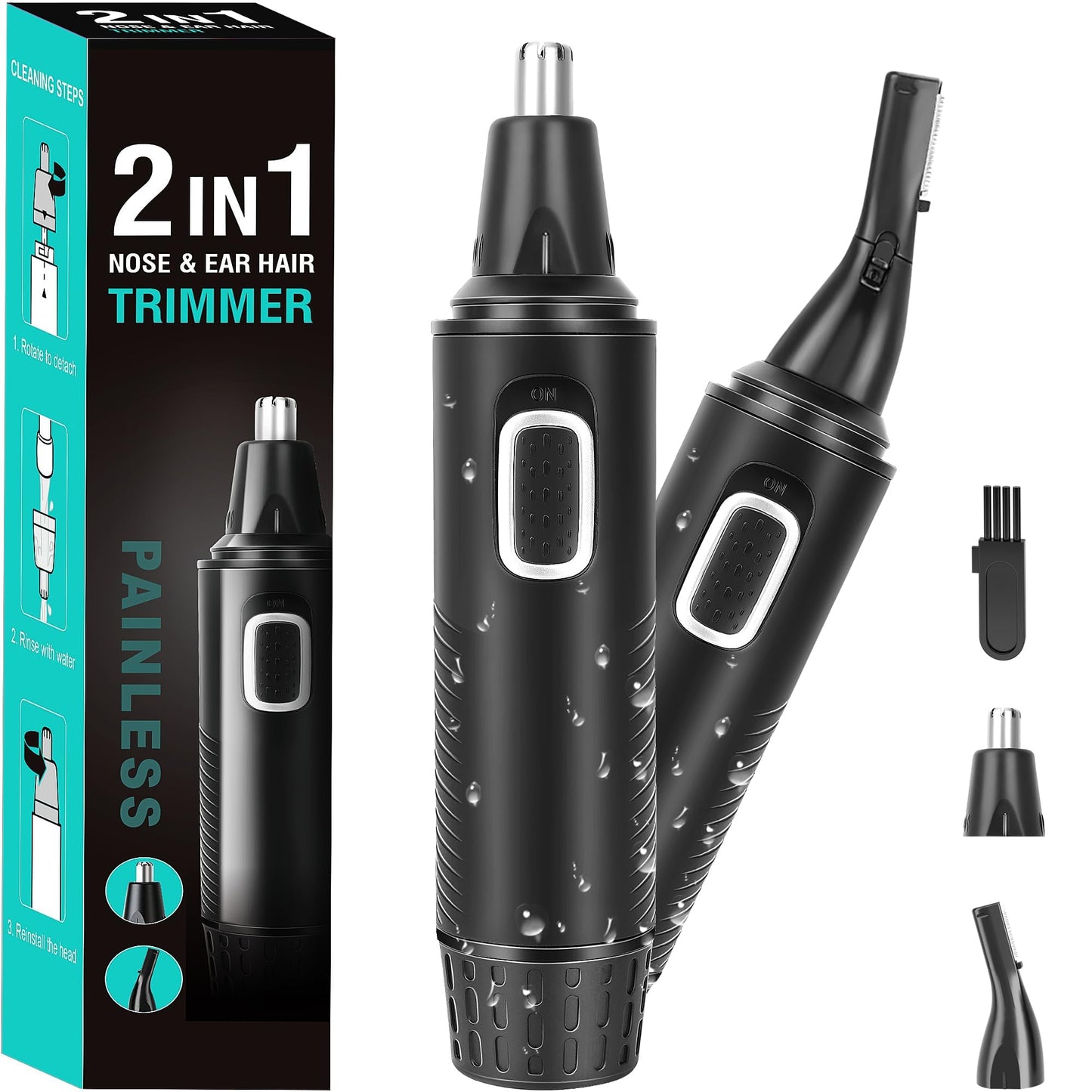 2in1 Nasenhaartrimmer Herren & Damen Ohrhaarschneider Augenbrauen Trimmer IPX7 Waschbar Schmerzlos