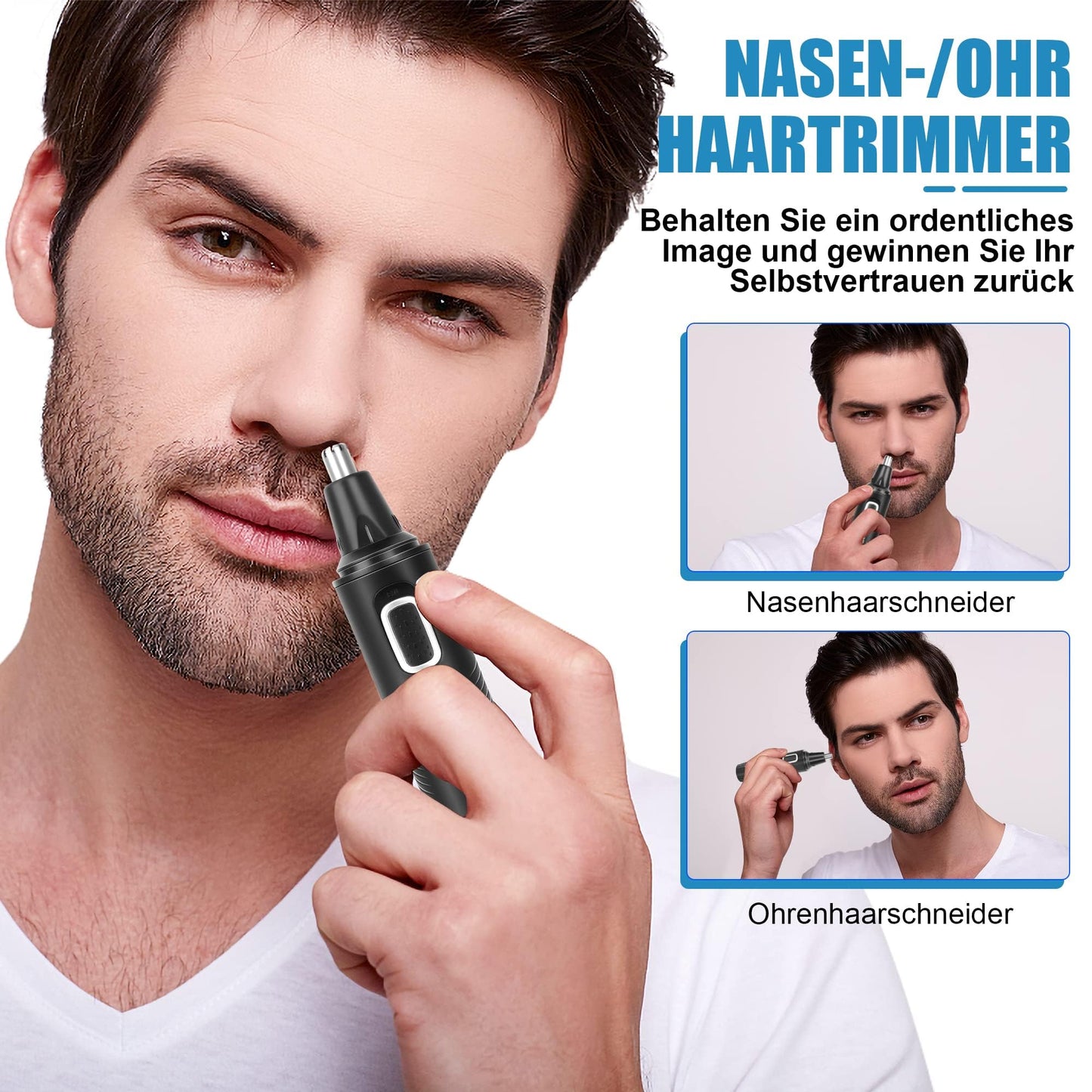 2in1 Nasenhaartrimmer Herren & Damen Ohrhaarschneider Augenbrauen Trimmer IPX7 Waschbar Schmerzlos