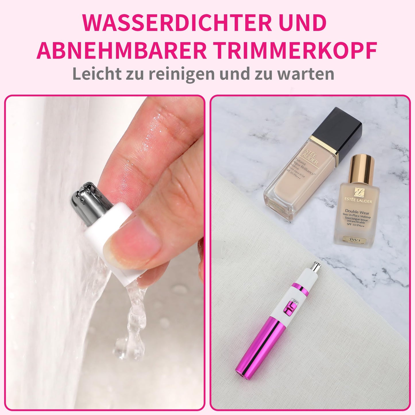 Nasenhaartrimmer Damen Schmerzlos Ohr & Gesichtstrimmer Augenbrauentrimmer Wasserdicht Rosa Lila